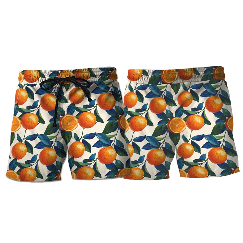 

Tropical Fruit Graphic Bermudas Hawaiian Boardshorts Aloha Coconut Board Shorts Tangerine Watermelon Male Trunks Beach Shorts