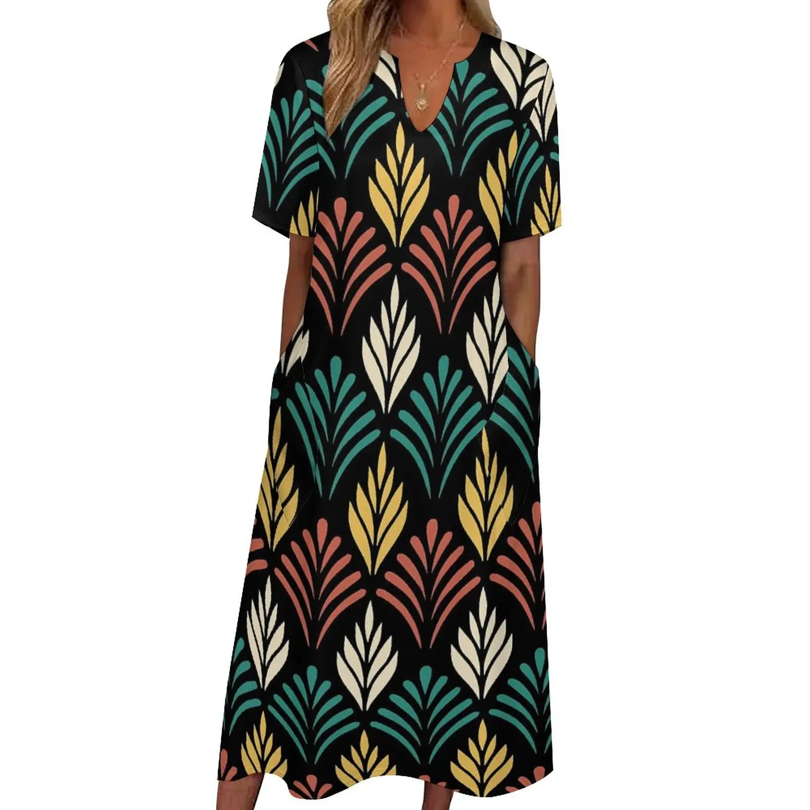 Geometric Leaf Dress Colorful Leaves Kawaii Maxi Dress Short Sleeve Graphic Boho Beach Long Dresses Aesthetic Big Size Clothes
Geometric Leaf Dress Colorful Leaves Kawaii Maxi Dress Short Sleeve Graphic Boho Beach Long Dresses Aesthetic Big Size Clothes