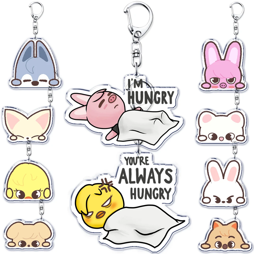 

HOT Kpop Fashion Band Cute Cartoon Duck Rabbit Keychains Ring for Accessories Bag Animal Pendant Key Chain Jewelry Fans Gifts