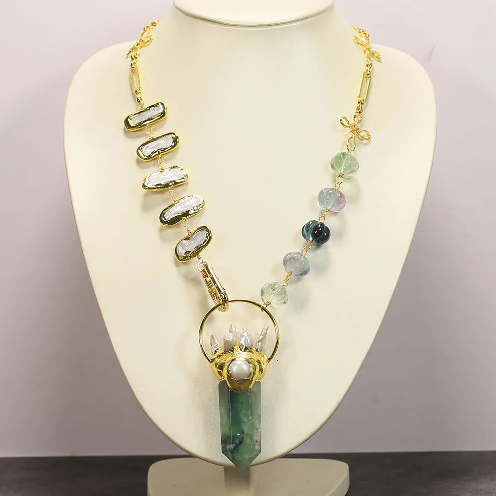 GuaiGuai Jewelry Long Rosary Fashion Chain White Biwa Pearl Green Fluorite Necklace Fluorites Drop Pendant Simple Women Gifts
GuaiGuai Jewelry Long Rosary Fashion Chain White Biwa Pearl Green Fluorite Necklace Fluorites Drop Pendant Simple Women Gifts