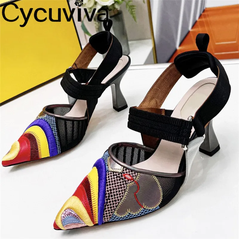 Sexy Mesh Cloth Pointy Toe Women High Heel Shoes New Summer Patchwork Embroidered Designer Sandals Brand Party Wedding Shoes
Sexy Mesh Cloth Pointy Toe Women High Heel Shoes New Summer Patchwork Embroidered Designer Sandals Brand Party Wedding Shoes