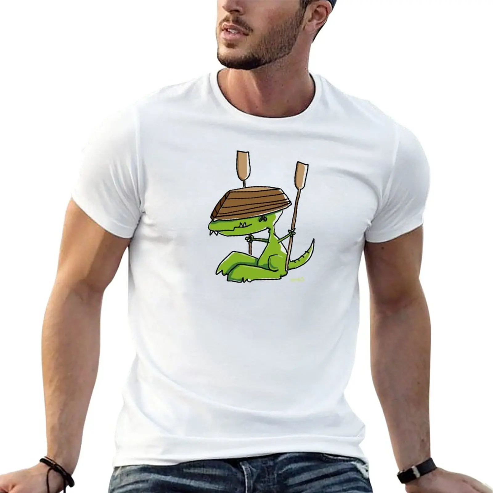 

Забавный динозавр с гребной лодкой футболки Графические футболки аниме одежда funnys летний топ черные футболки для мужчин