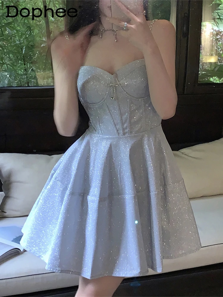 Fashion Elegant Sequins Camisole Gown Dress for Women 2024 Summer Sexy Sleeveless Fitted Waist Bubble Dress Mini Dresses
Fashion Elegant Sequins Camisole Gown Dress for Women 2024 Summer Sexy Sleeveless Fitted Waist Bubble Dress Mini Dresses