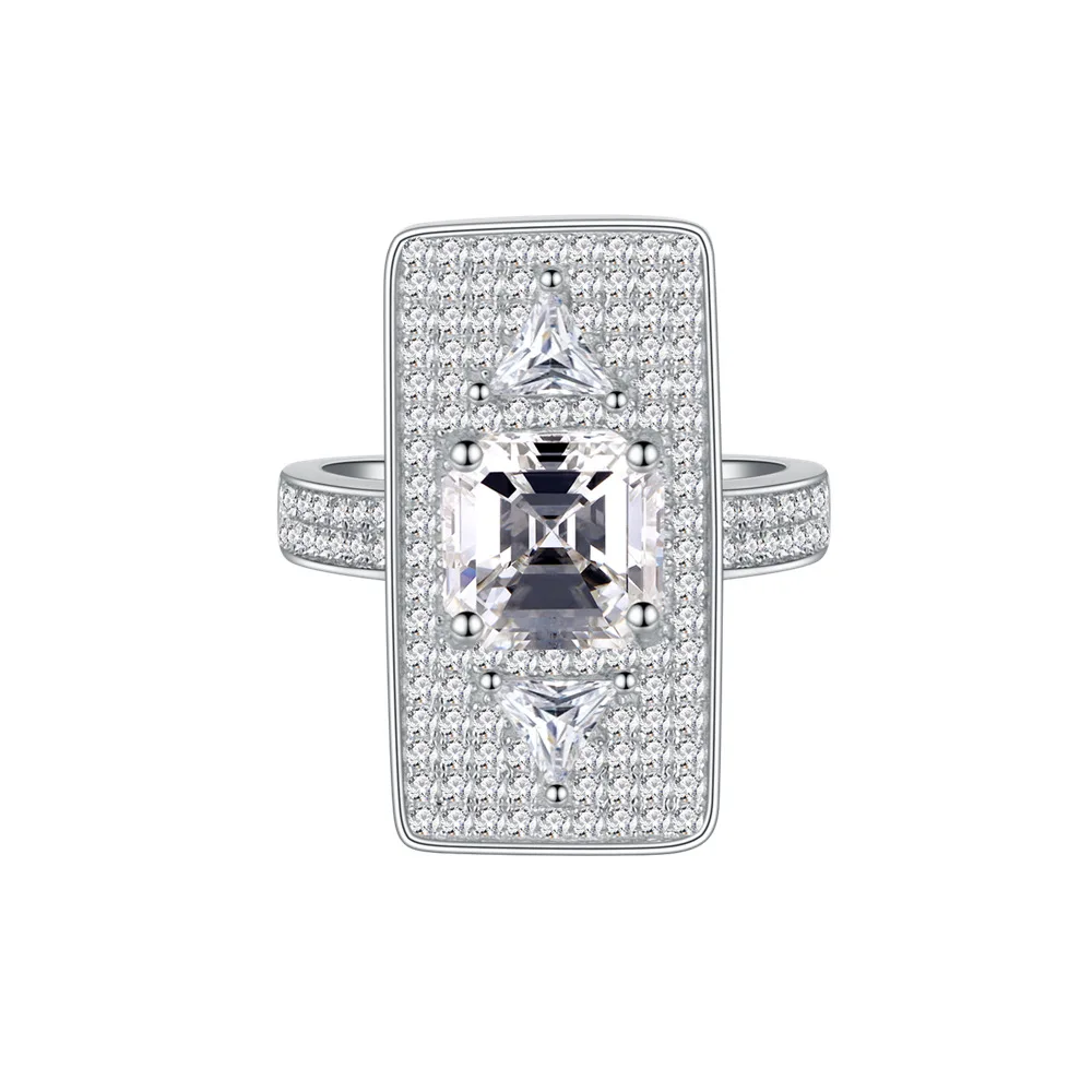 

Fashionable and Luxurious New Micro Inlaid Diamond Rectangular Exaggerated Style S925 Silver Ring European and American Jewelry