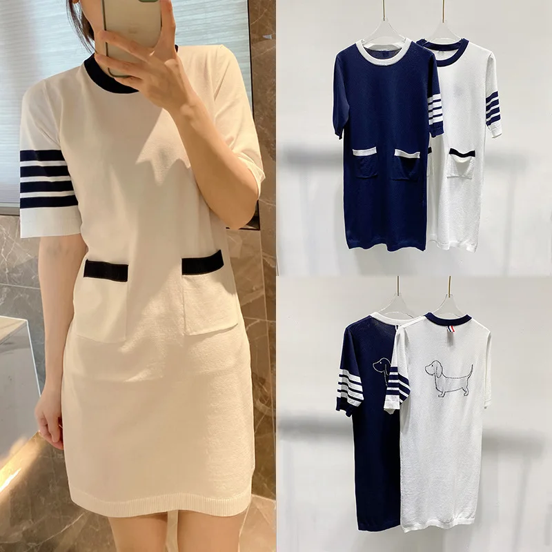 

High Quality Korean Fashion Summer TB Ice Silk Puppy Dress T-shirt Skirt Short Sleeve Puppy Casual Trend Summer Knitting
