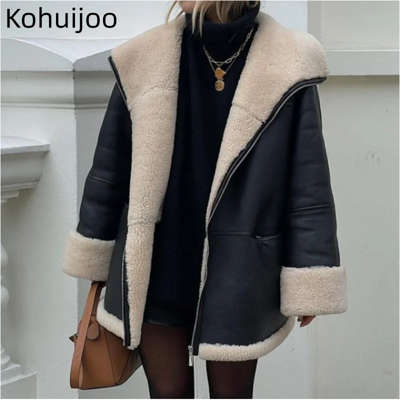 Kohuijoo Winter Thick Warm Fur Coat Women Faux Shearling Oversize Female Personalized Streetwear Loose Lapel Motorcycle Jacket
Kohuijoo Winter Thick Warm Fur Coat Women Faux Shearling Oversize Female Personalized Streetwear Loose Lapel Motorcycle Jacket