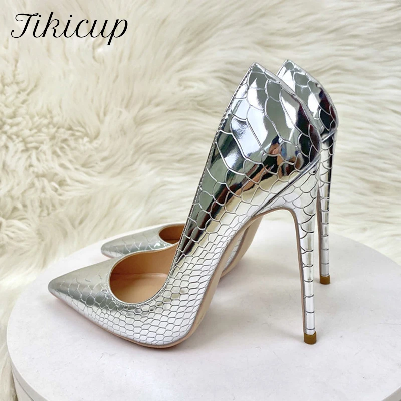 Tikicup Silver Embossed Crocodile Effect Women Sexy Pointy Toe High Heel Party Shoes Bling Shiny Fashion Designer Stiletto Pumps
Tikicup Silver Embossed Crocodile Effect Women Sexy Pointy Toe High Heel Party Shoes Bling Shiny Fashion Designer Stiletto Pumps