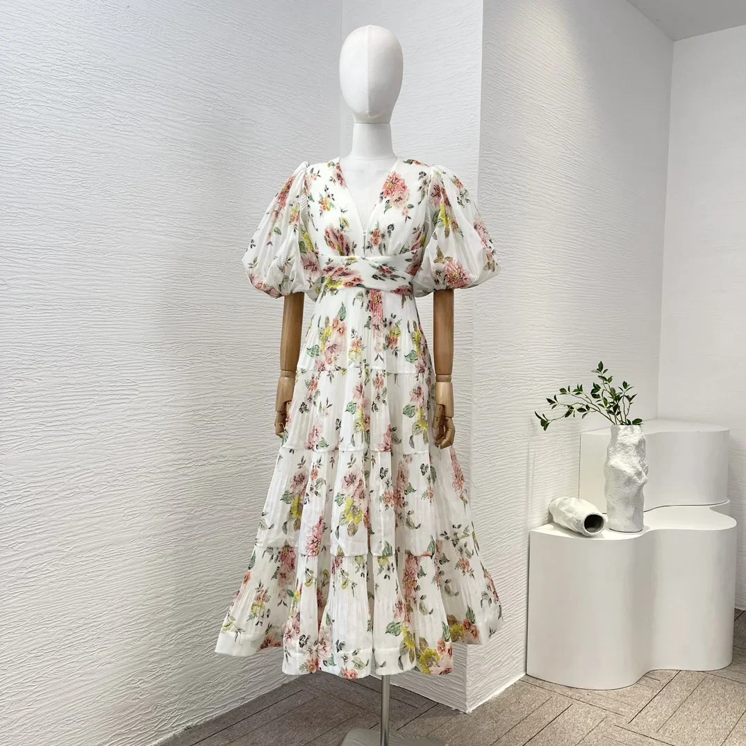 2023 New Blue Elegant A-line Lady Midi Dress Pleat Ruched Floral Print Frill Vintage Lantern Sleeve Top Quality Fashion Clothing
2023 New Blue Elegant A-line Lady Midi Dress Pleat Ruched Floral Print Frill Vintage Lantern Sleeve Top Quality Fashion Clothing