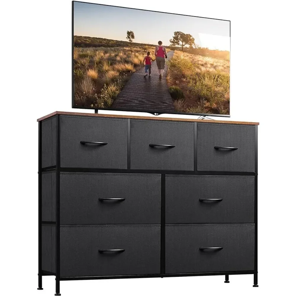 

WLIVE Dresser TV Stand, Entertainment Center with Fabric Drawers, Media Console Table with Metal Frame and Wood Top for TV