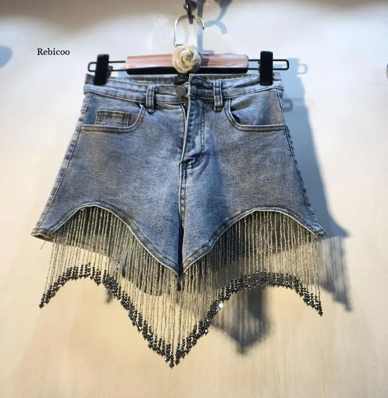 Denim Shorts for Women Summer New High Waist Slimming Heavy Beads Sequined Tassel Jean Shorts Fashion Holes Wide Leg Pants
Denim Shorts for Women Summer New High Waist Slimming Heavy Beads Sequined Tassel Jean Shorts Fashion Holes Wide Leg Pants