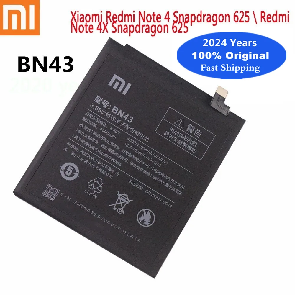 

2024 Years Xiao mi BN43 Original Battery For Xiaomi Redmi Note 4 X 4X Note4 Note4X Global Snapdragon 625 4000mAh Phone Batteries