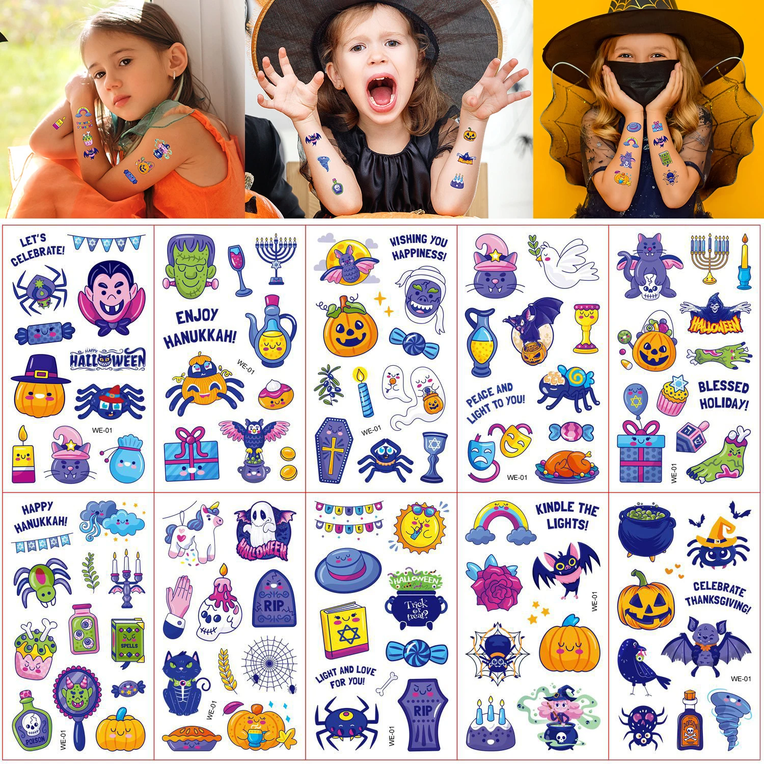 

Halloween Temporary Tattoos Pumpkin Ghost Waterproof Glow Tattoo Sticker for Kids Favors Gifts Halloween Party Decor