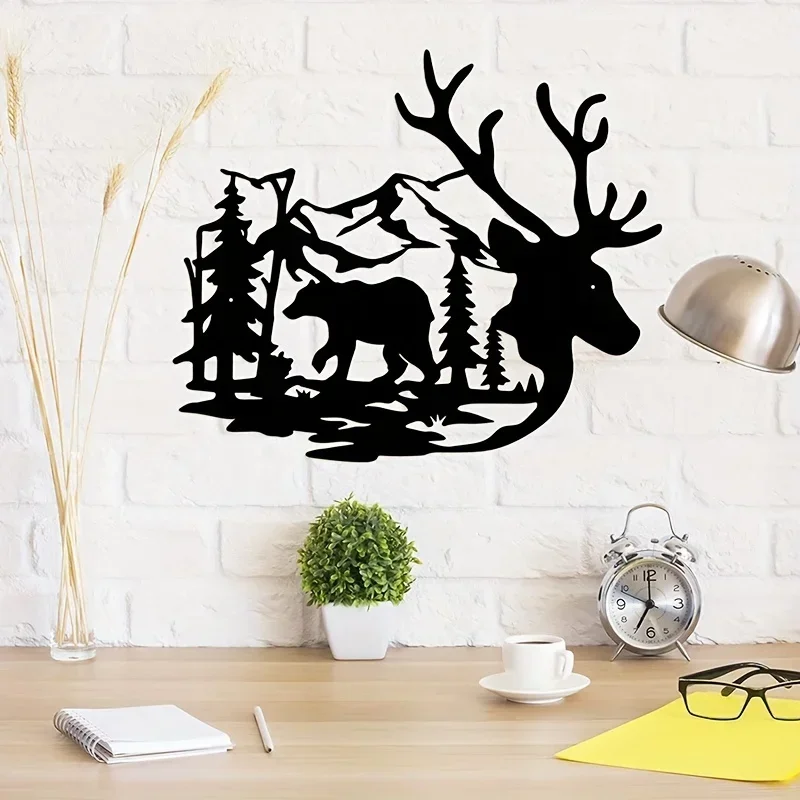 

CIFBUY Decoration Wild Animal Wall Hanging Decor Deer Bear in The Forest Pine Tree Metal Hanging Sign Wall Art Living Room Offic