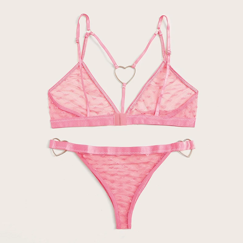 2 pçs conjunto de lingerie de impressão de coração sexy roupa interior