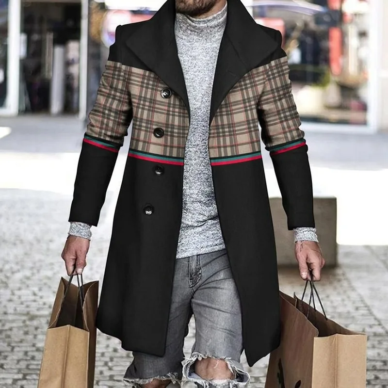 Print Splicing Woolen Coat Men Casual Turn-down Collar Button Jacket Autumn Winter Pocket Long Windbreaker Man
Print Splicing Woolen Coat Men Casual Turn-down Collar Button Jacket Autumn Winter Pocket Long Windbreaker Man