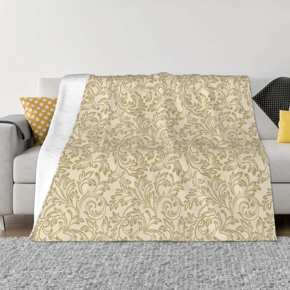 

Baroque Blanket Flannel Winter Gold Leaves Multi-function Super Warm Throw Blankets for Bed Travel Bedspread