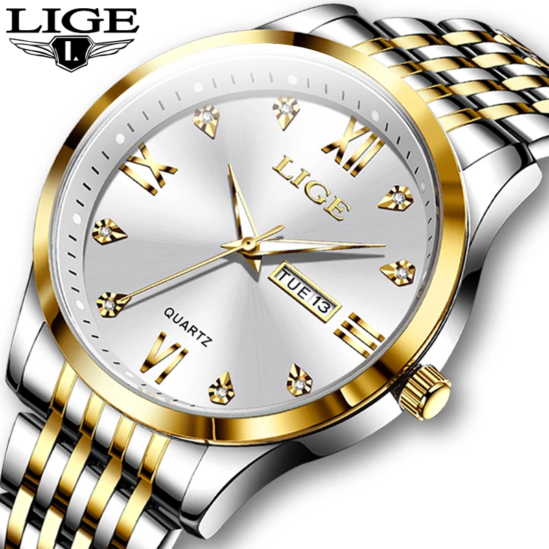 

New LIGE Luxury Men Watches Business Top Brand Man Wristwatch Waterproof Luminous Date Week Quartz Men's Watch High Quality+Box