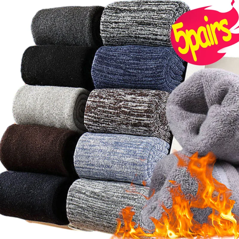 

1/5Pairs Super Thick Winter Woolen Merino Socks for Men Towel Thermal Warm Sport Socks Cotton Male's Cold Snow Boot Terry Sock