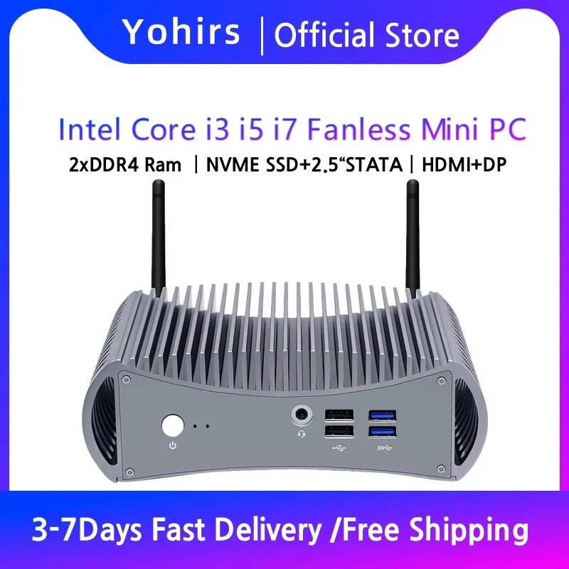 

Yohirs Fanless Home Office Computer Intel Core i5 8265U i7 8565U i3 Mini PC 2xDDR4 DP HD 2x4K HTPC Small BOX AC Wifi