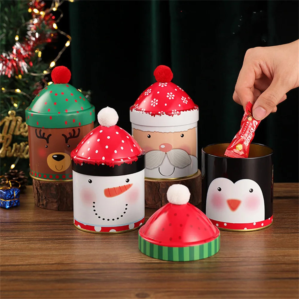 

Christmas New Year Gift Storage Jar Home Santa Claus Snowman Elf Candy Tank Chocolate Cookie Box With Lid Sealed Storage Bottle