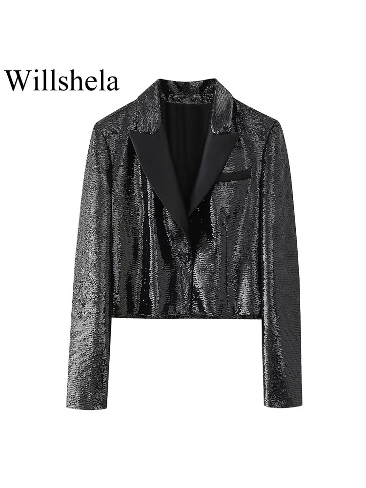 Willshela Women Fashion With Sequined Black Single Button Blazer Vintage Notched Neck Long Sleeves Female Chic Lady Outfits
Willshela Women Fashion With Sequined Black Single Button Blazer Vintage Notched Neck Long Sleeves Female Chic Lady Outfits
