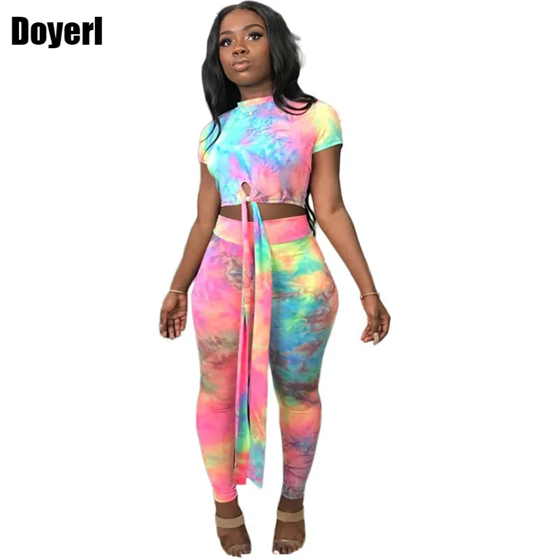 

Casual Women Two Piece Set Top and Calf Length Pants Set Summer Tracksuit Sweat Suit Tie Dye Print Women 2 Piece Set Outfits