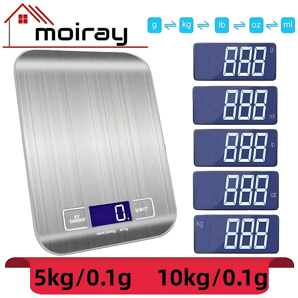 

5/10KG Kitchen Scales Stainless Steel Weighing for Food Diet Postal Balance Measuring LCD Precision Electronic Scale