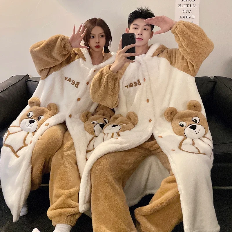Bathrobe For Women Pajamas Set Robes Kawaii Bear Hooded Nightgown Thicken Flannel Night Gown Plush Soft Sleepwear With Pants
Bathrobe For Women Pajamas Set Robes Kawaii Bear Hooded Nightgown Thicken Flannel Night Gown Plush Soft Sleepwear With Pants