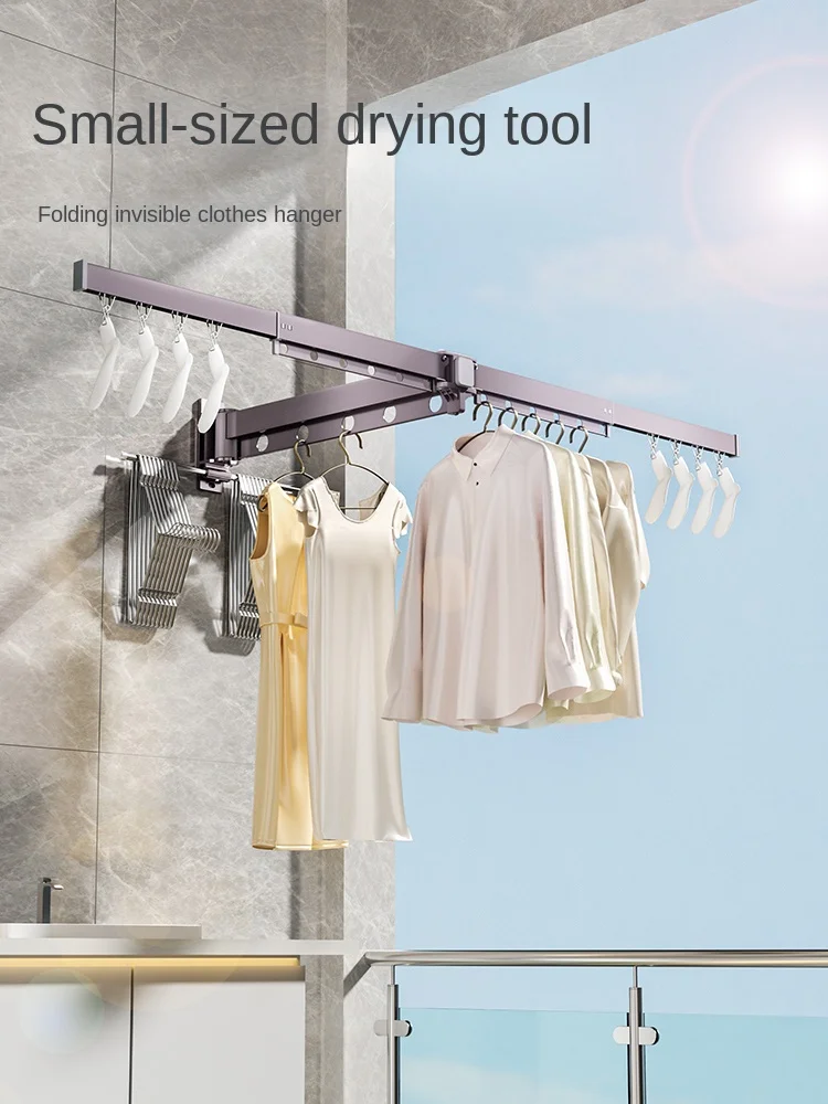 

Folding Clothes Hanger Invisible Retractable Wall-Mounted Home Balcony Cool Quilt Artifact