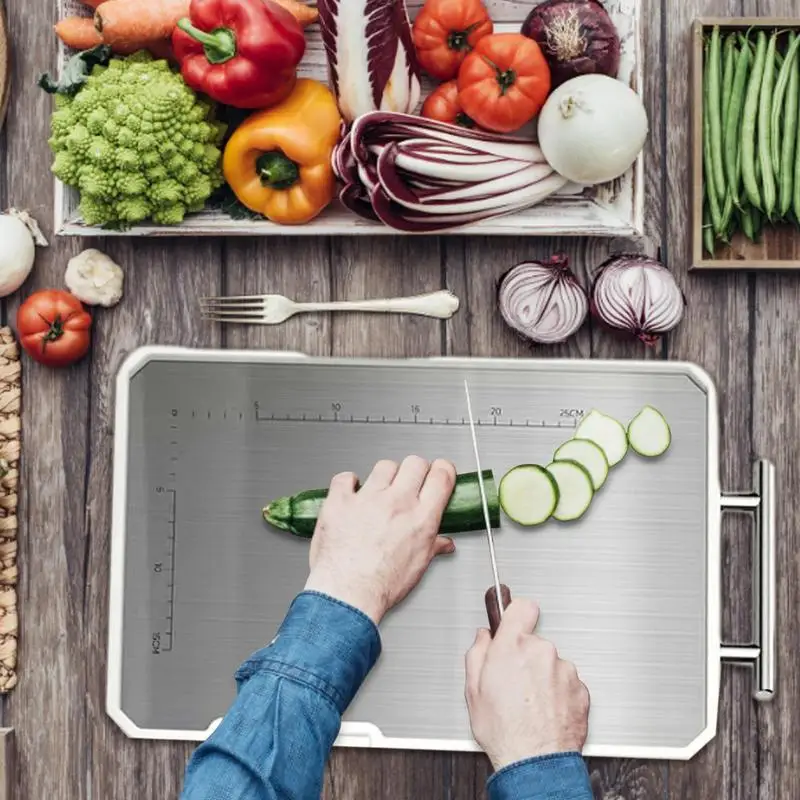 

Новая двухсторонняя Бытовая кухонная разделочная доска из нержавеющей стали для резки фруктов, овощей, мяса