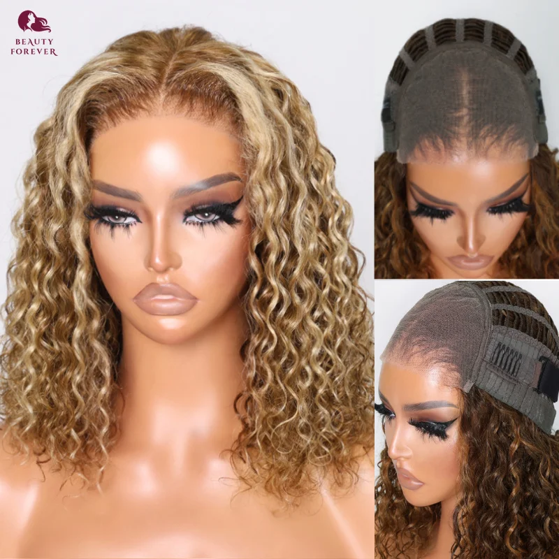 

Beautyforever Honey Blonde Glueless BOB Human Hair Wig Ready to Wear Bye Bye Knots Short Bob Wigs Water Wave Human Hair