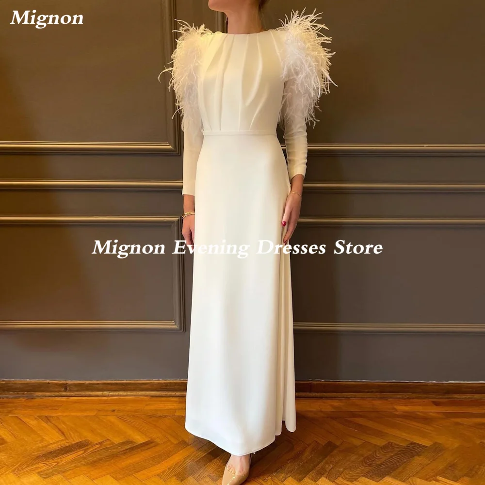 

Mignon Satin Scoop Neckline Mermaid Feathers Ruffle Prom Gown Ankle-length Formal Elegant Evening Party Dress for Women 2023