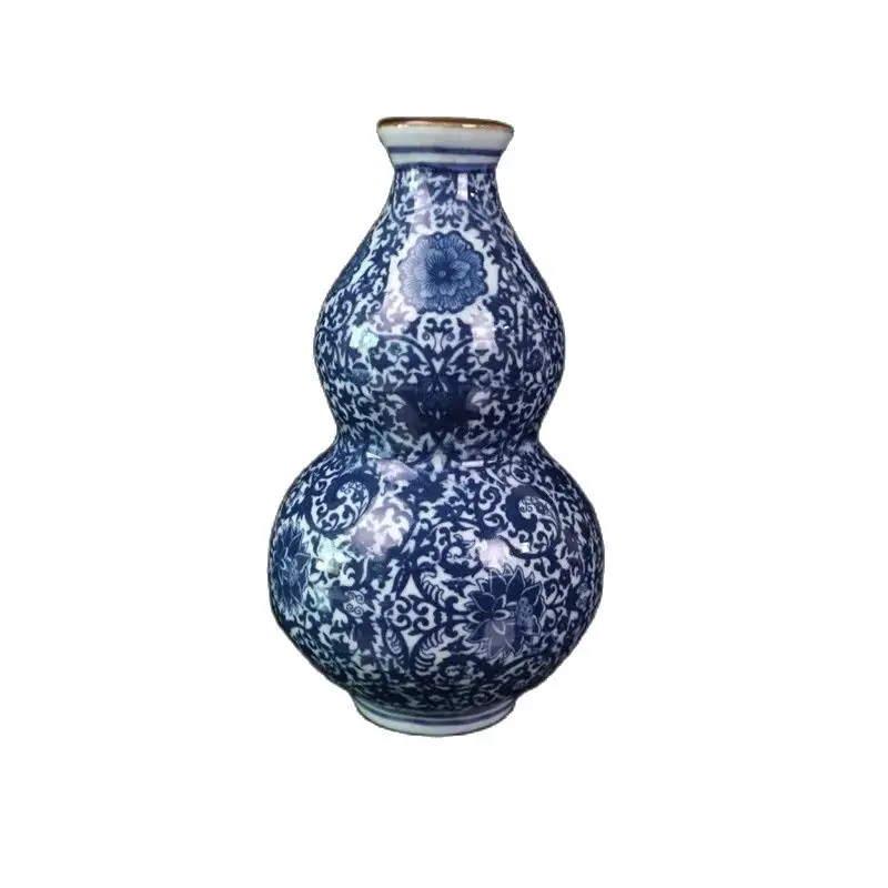 

Archaize Antique China Rare Blue and White Porcelain Painted Flower Pattern Gourd Bottle Desk Decoration Collection Ornaments