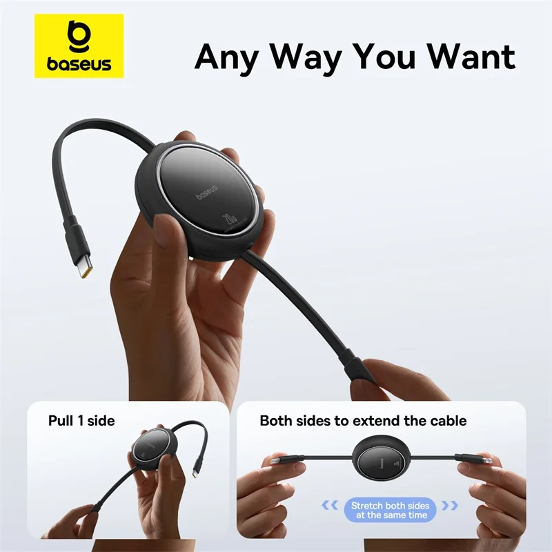 Bas192.- Câble USB de type C rétractable, charge rapide, données, fil PD 20W, iPhone 14 13 12 Pro Max iPad Macbook 3