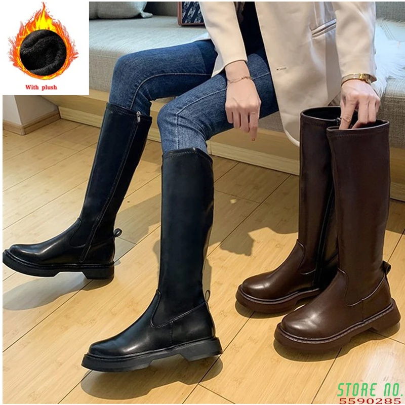 

Women Over The Knee Boots Fashion Leather Thigh High Booties Winter Ladies Zip Platform Shoes Chelsea Long botas de mujer 2021