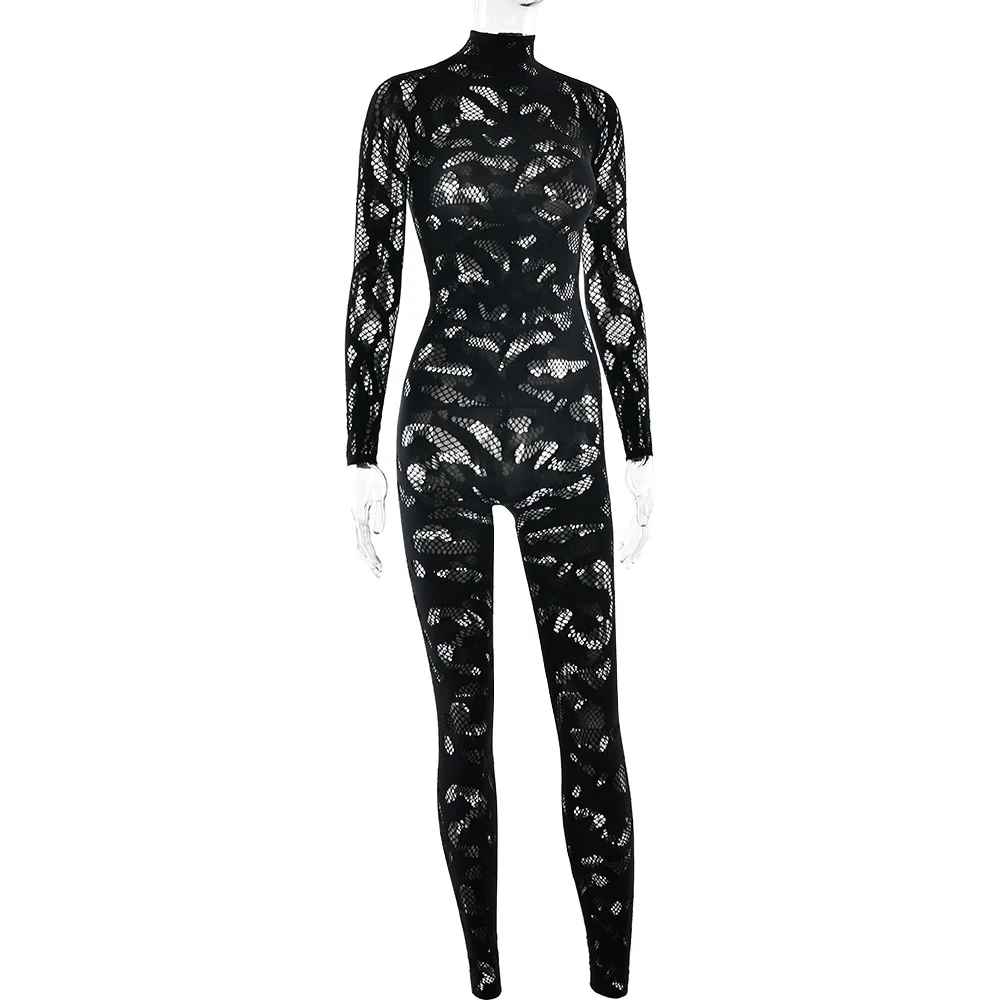 Cutenew Hollow Irregular Jumpsuit Women Full Sleeve Button Sexy See Through Stylish Stretch Skinny Midnight Activity Overall Cutenew Hollow Irregular Jumpsuit Women Full Sleeve Button Sexy See Through Stylish Stretch Skinny Midnight Activity Overall