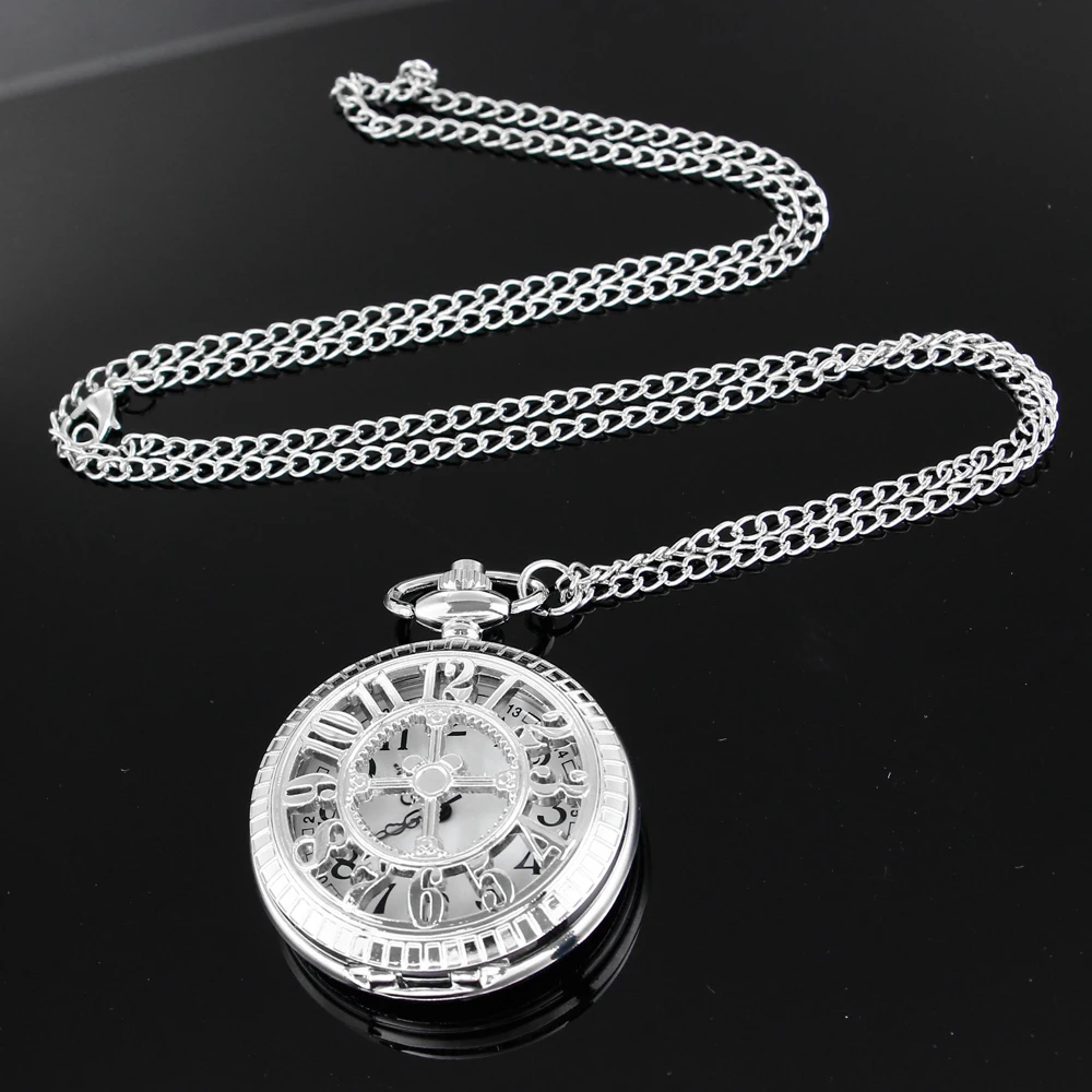 Silver Special Hollow Digital Gentleman Necklace Pendant Quartz Pocket Watch Women's Jewelry Accessories Clock Best Gift 
Silver Special Hollow Digital Gentleman Necklace Pendant Quartz Pocket Watch Women's Jewelry Accessories Clock Best Gift