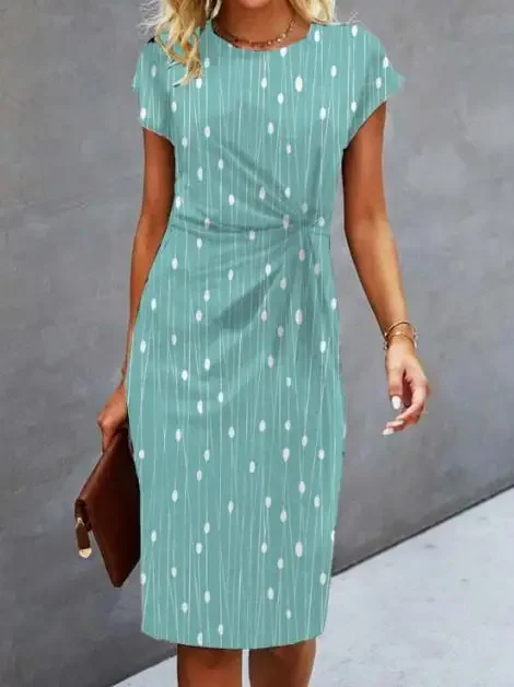 Women's Dresses 2024 Summer Fashion Polka Dot Print Casual Loose Round Neck Short Sleeve Ruched Daily Midi Dress
Women's Dresses 2024 Summer Fashion Polka Dot Print Casual Loose Round Neck Short Sleeve Ruched Daily Midi Dress