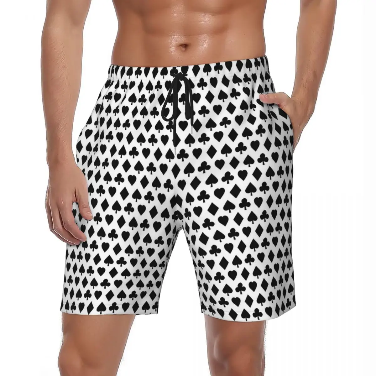 

Playing Cards Board Shorts Summer Poker Suits Print Sports Surf Board Short Pants Males Quick Dry Casual Plus Size Swim Trunks