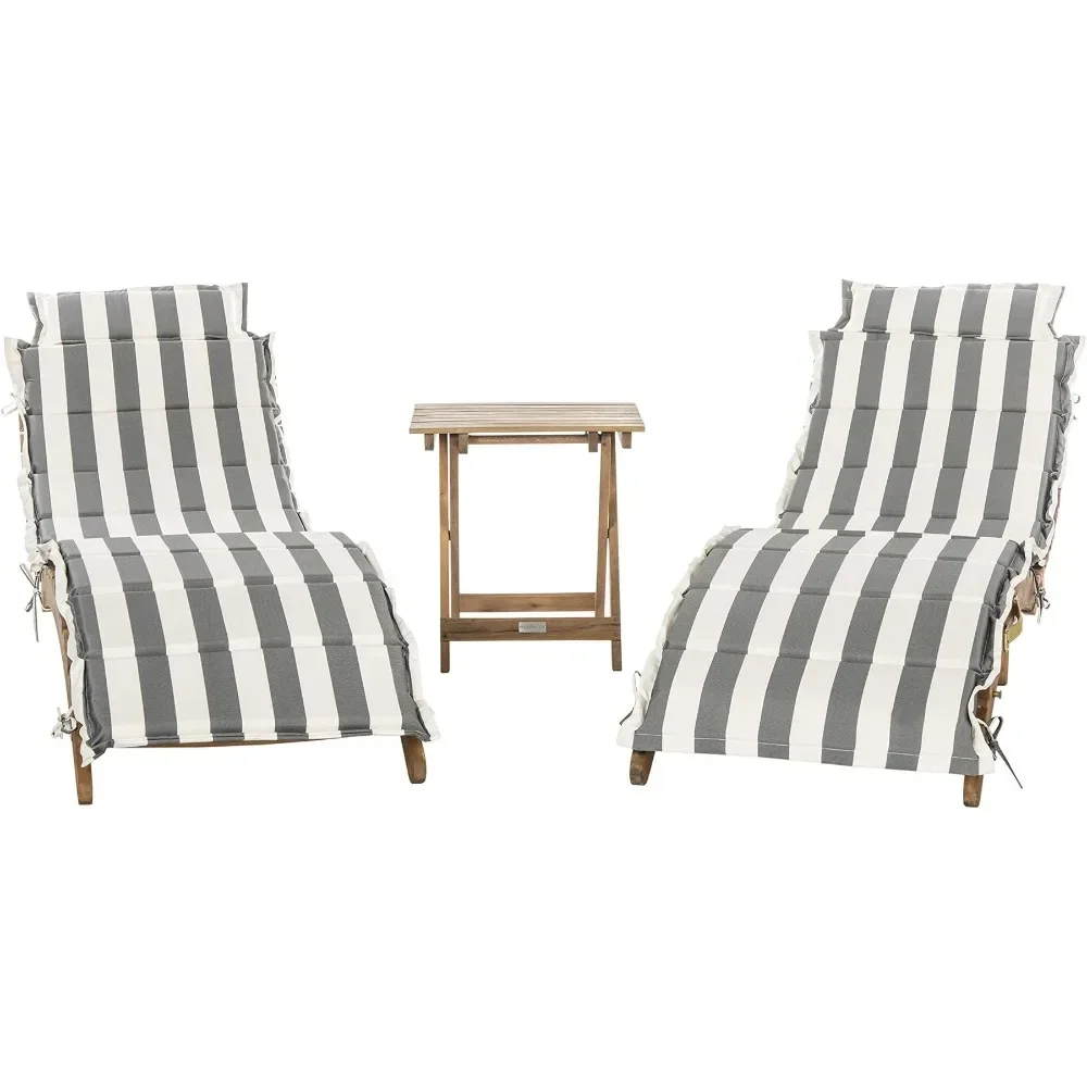 Beach Chairs, Natural Brown Solid Wood/Grey & White Stripe Cushion 3-Piece Chaise Lounge Set with Table, Beach Chairs
Beach Chairs, Natural Brown Solid Wood/Grey & White Stripe Cushion 3-Piece Chaise Lounge Set with Table, Beach Chairs