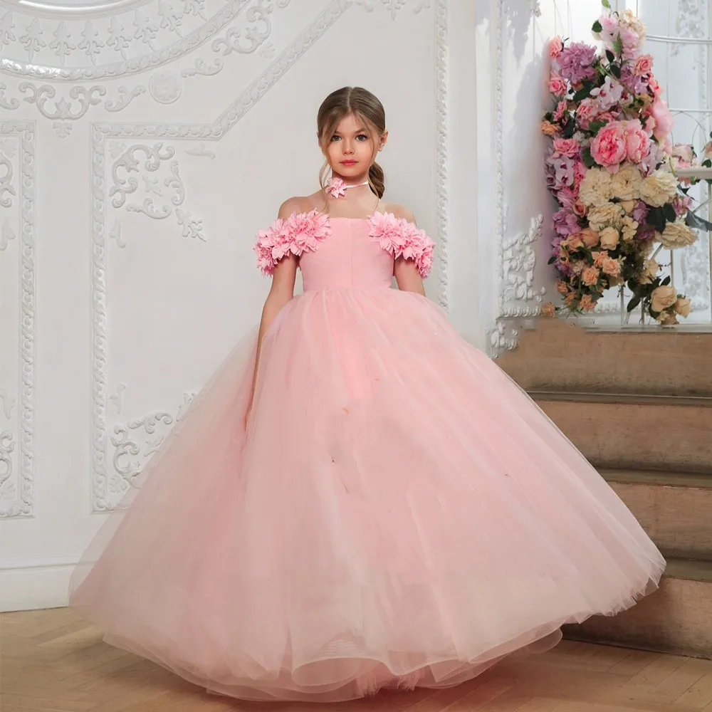 

White Tulle Flower Girl Dresses for Weddings Elegant Princess Kids Birthday Evening Party First Communion Pageant Prom Ball Gown