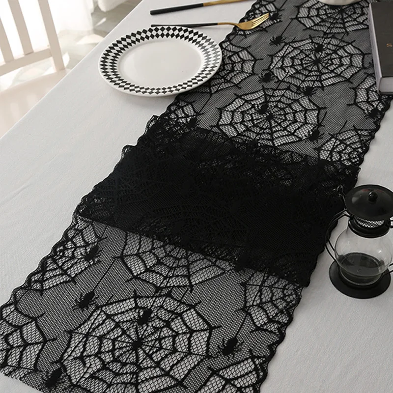 

1PC Home Decor Halloween Party Table Decoration Black Lace Spider Web Tablecloth Table Runner
