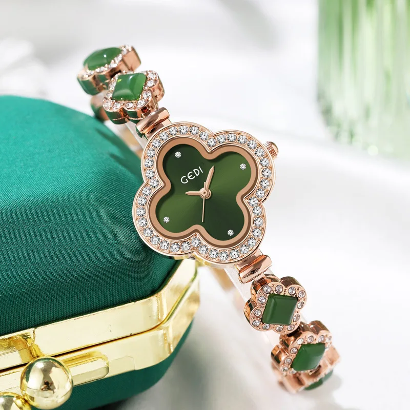 

GEDI New Lucky Four-leaf Clover Watch Niche Light Luxury Green Agate Bracelet Watch Quartz Ladies Часы Женские Наручные
