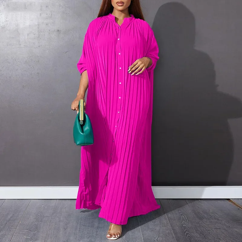 fashion ruched Straight long dress casual loose Stand Collar long sleeve Single Breasted dresses elegant solid dress Vestidos
fashion ruched Straight long dress casual loose Stand Collar long sleeve Single Breasted dresses elegant solid dress Vestidos