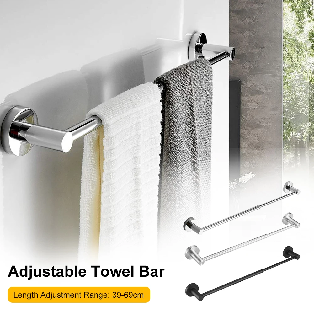 304 Stainless Steel Towel Bar 39 to 69cm Scalable Towel Bars Black Silver Hook Hanger Towel Rail Bar Rack Bathroom Accessories
304 Stainless Steel Towel Bar 39 to 69cm Scalable Towel Bars Black Silver Hook Hanger Towel Rail Bar Rack Bathroom Accessories