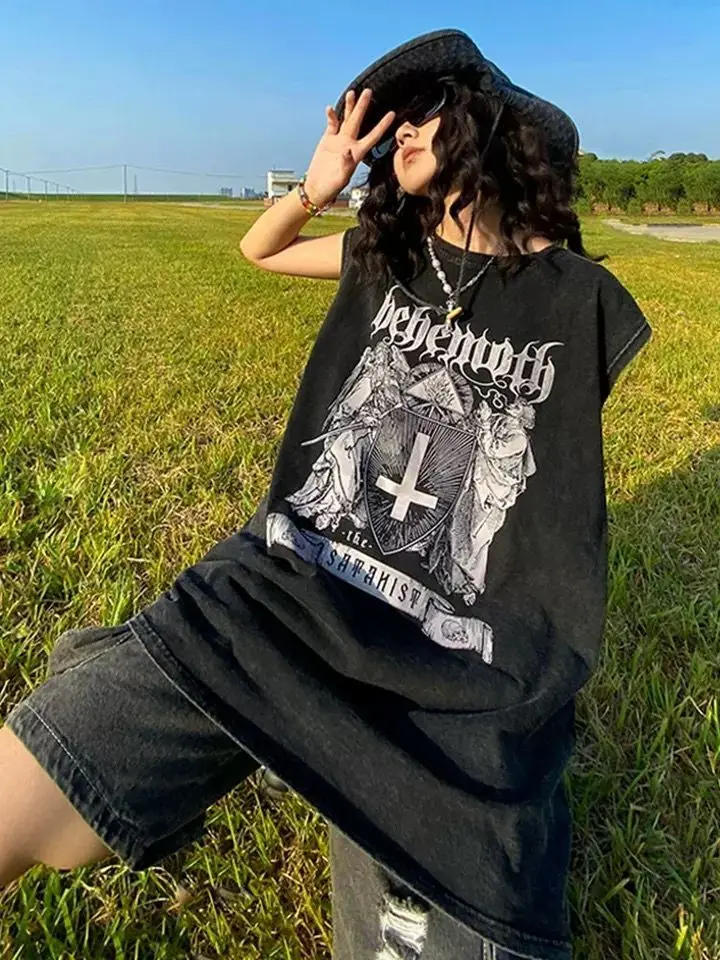 Women Tshirt Oversized Summer Cotton Graphic Sleeveless Harajuku Goth Tops Tees Aesthetic Print Streetwear Y2k Clothes 2023
Women Tshirt Oversized Summer Cotton Graphic Sleeveless Harajuku Goth Tops Tees Aesthetic Print Streetwear Y2k Clothes 2023