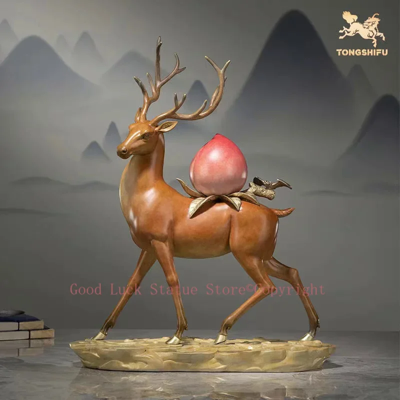 

50% OFF 2024 HOME Family protection Auspicious Good luck COPPER Ornaments FU LU SHOU Divine deer Spiritual decoration Sculpture