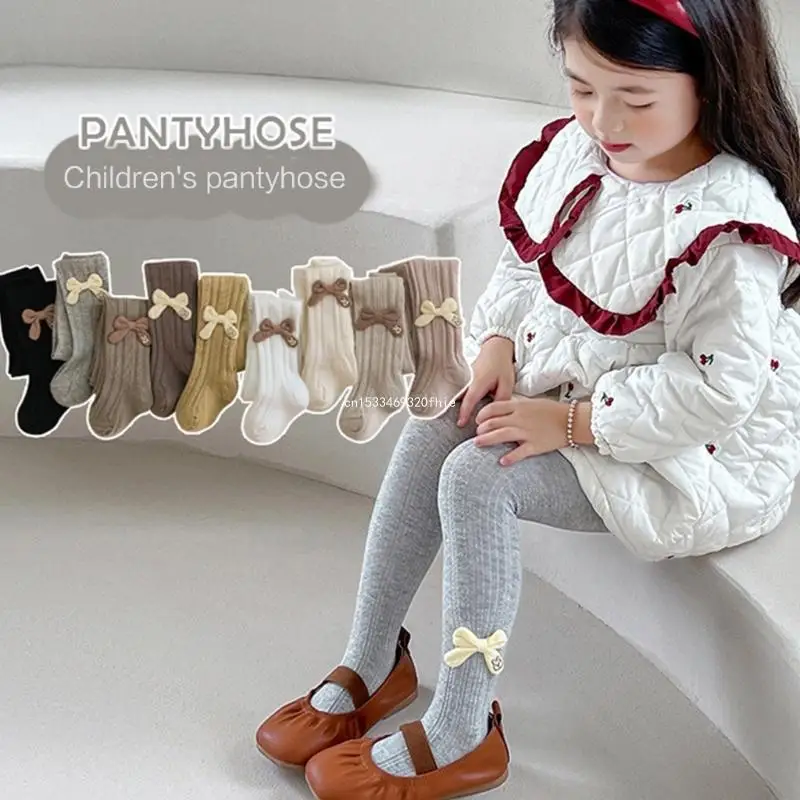 

Bowknot Leggings for Girls Combed Cotton Stretch Stockings 1-8Y Girl Autumn Spring Sweet Pantyhose Kids Dress Accessory