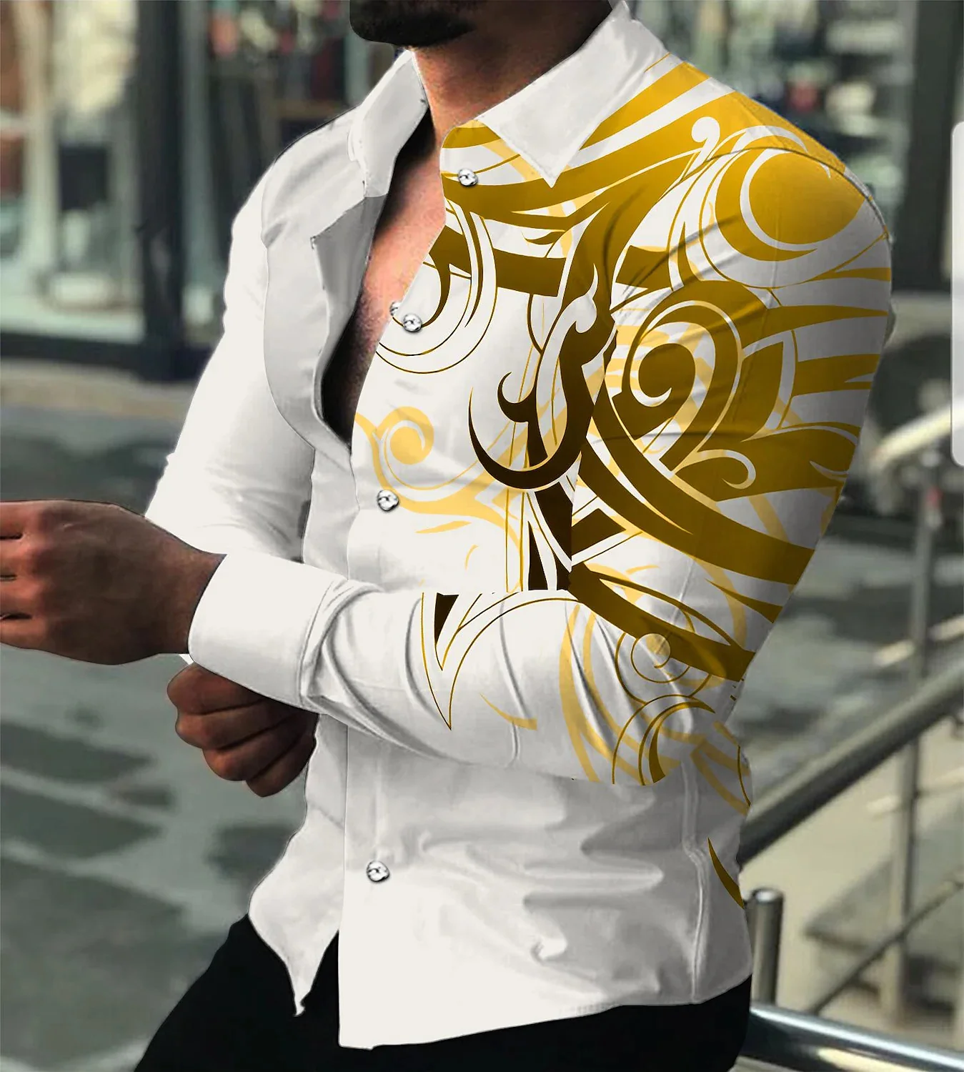 

Мужская рубашка с длинным рукавом, Яркая модная однобортная Гавайская Повседневная мужская рубашка с лацканами и 3D принтом, лето 2023