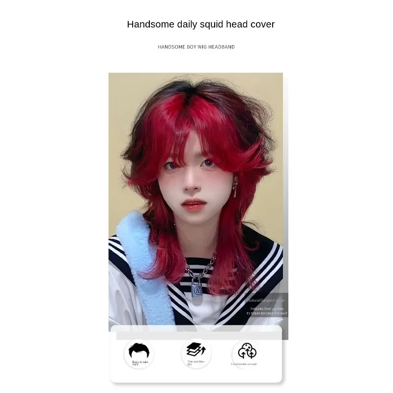 

In Stock Wigs Universal Short Curly Hair Red Coloring Wolf Tail Anime Cos Daily Fluffy Mullet Head Full